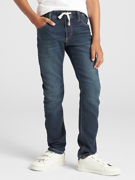 2 of 8 showing, with the color dark wash of product Kids Slim Jeans with Fantastiflex