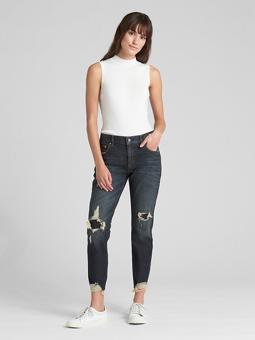 Image number 3 showing, Mid Rise Girlfriend Jeans in Distressed