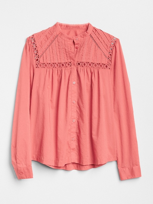 Image number 6 showing, Pintuck Mockneck Lace-Trim Blouse