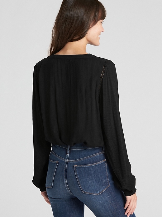 Image number 2 showing, Crinkle Long Sleeve Lace-Trim Blouse
