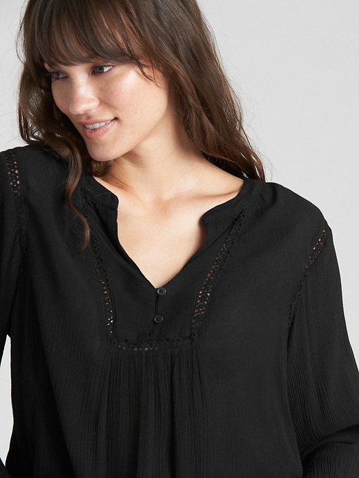 Image number 5 showing, Crinkle Long Sleeve Lace-Trim Blouse