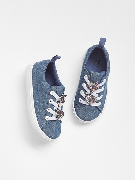 View large product image 1 of 1. Glitter Applique Chambray Sneakers