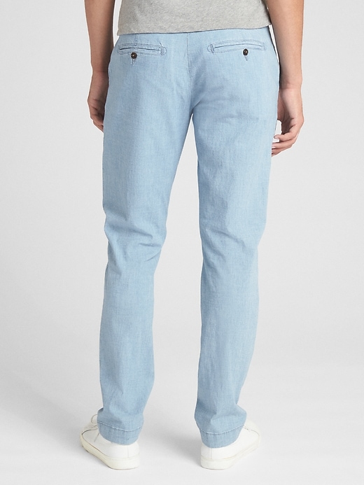2 of 8 showing, with the color chambray of product Wearlight Chambray Pants in Slim Fit with GapFlex
