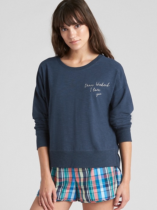 1 of 8 showing, with the color military blue of product Graphic Pullover Sweatshirt