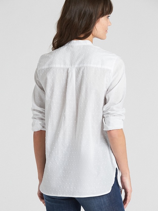 2 of 8 showing, with the color white of product Popover Pintuck Shirt in Swiss Dot