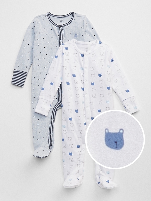 1 of 8 showing, with the color blue heather of product Baby First Favorite Bear Footed One-Piece (2-Pack)