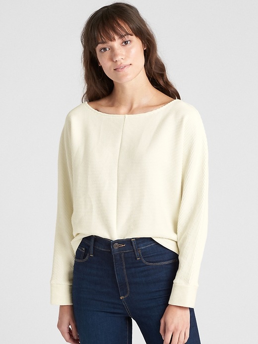 View large product image 1 of 1. Boxy Ottoman Ribbed Long Sleeve Top