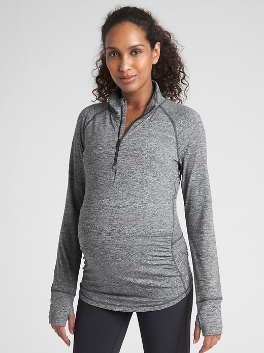 1 of 8 showing, with the color heather grey of product Maternity GapFit Half-Zip Pullover Sweatshirt