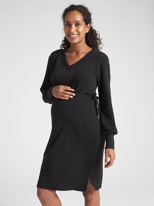 Image number 1 showing, Maternity Balloon Sleeve Sweatshirt Dress in French Terry