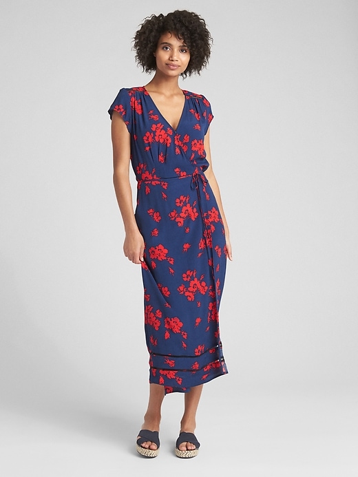 Image number 3 showing, Floral Print Midi Wrap Dress