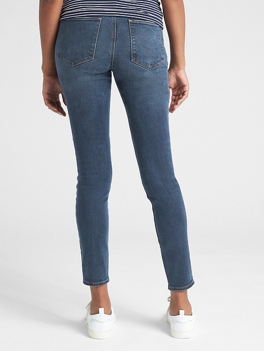 2 of 8 showing, with the color dark wash of product Maternity Soft Wear Full Panel True Skinny Jeans