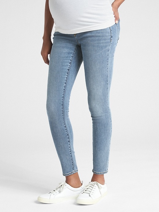 1 of 8 showing, with the color medium wash of product Maternity Soft Wear Full Panel True Skinny Jeans