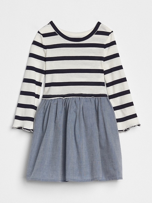 Image number 1 showing, Stripe Mix-Fabric Dress
