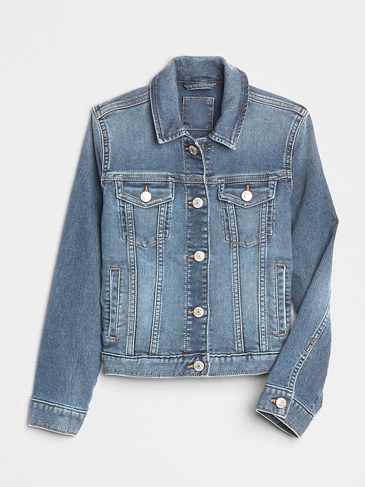 1 of 8 showing, with the color medium indigo of product Kids Icon Denim Jacket