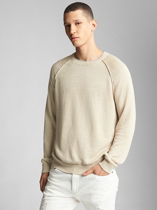 1 of 8 showing, with the color light tundra of product Raglan Sleeve Crewneck Pullover Sweater in Linen