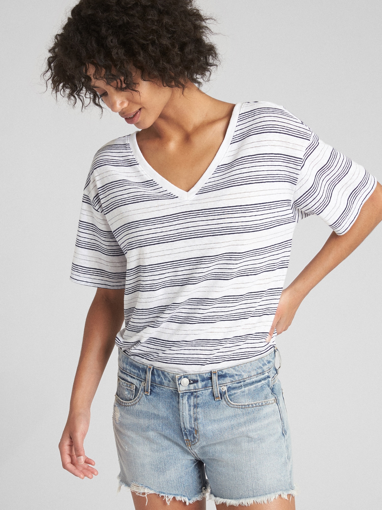 Short Sleeve Stripe V-Neck T-Shirt | Gap