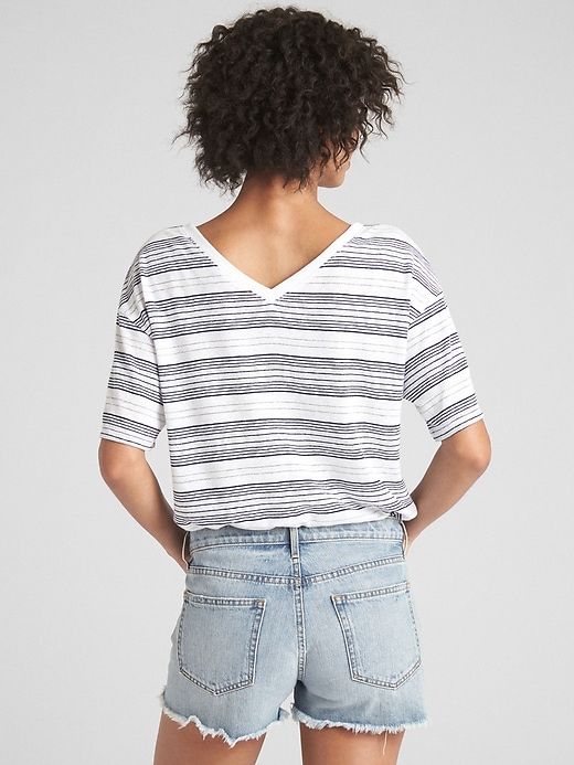 2 of 8 showing, with the color blue & white stripe of product Short Sleeve Stripe V-Neck T-Shirt