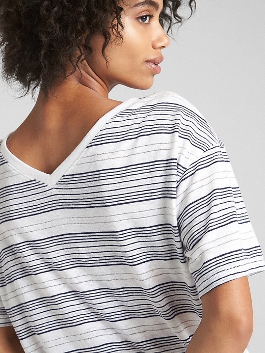 Image number 5 showing, Short Sleeve Stripe V-Neck T-Shirt
