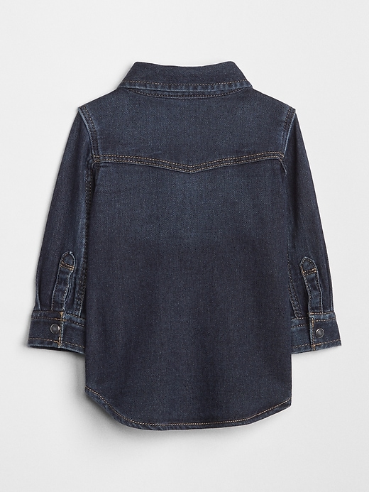 2 of 8 showing, with the color dark indigo of product Baby Super Soft Denim Western Shirt