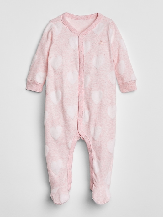 1 of 8 showing, with the color pink heather of product Baby First Favorite Print Footed One-Piece