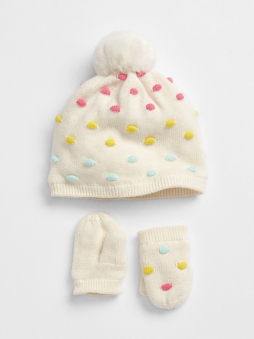 View large product image 1 of 1. Embroidered Dot Mitten Beanie Set