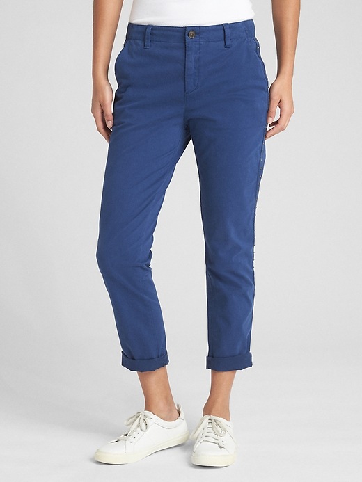 Image number 1 showing, Girlfriend Twill Stripe Chinos with Stud Detail
