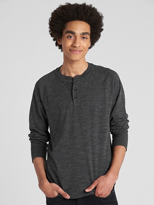 1 of 8 showing, with the color dark charcoal heather of product Long Sleeve Marled Henley