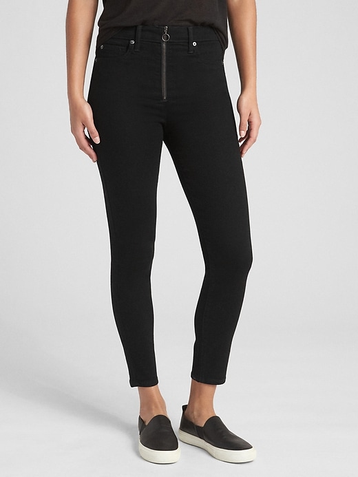 1 of 8 showing, with the color (Black) True Black of product High Rise True Skinny Ankle Jeans with Secret Smoothing Pockets