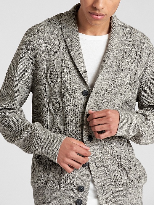 Image number 5 showing, Cable-Knit Shawl Cardigan Sweater