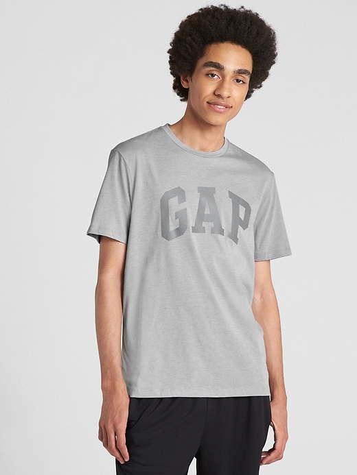 1 of 8 showing, with the color grey heather of product GapFit Logo Crewneck T-Shirt