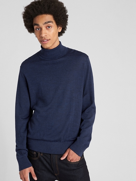 1 of 8 showing, with the color tapestry navy heather of product Turtleneck Pullover Sweater in Pure Merino Wool