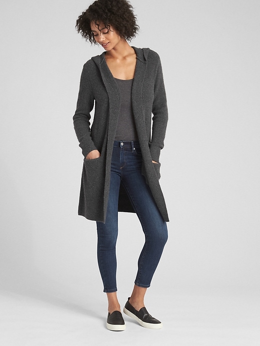 Image number 3 showing, Textured Open-Front Hooded Cardigan Sweater