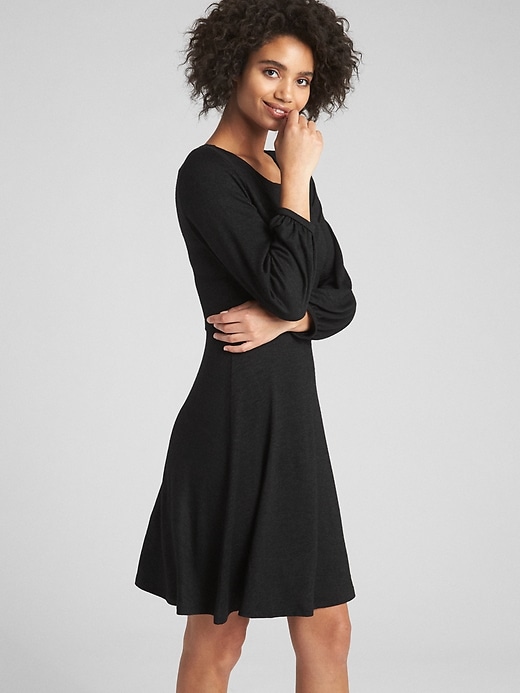 1 of 8 showing, with the color true black of product Softspun Long Sleeve Fit and Flare Dress