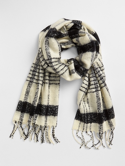 View large product image 1 of 1. Textured Plaid Fringe Scarf