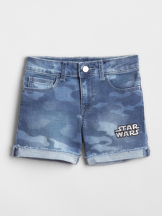 1 of 8 showing, with the color medium indigo of product GapKids &#124 Star Wars™ Camo Midi Shorts