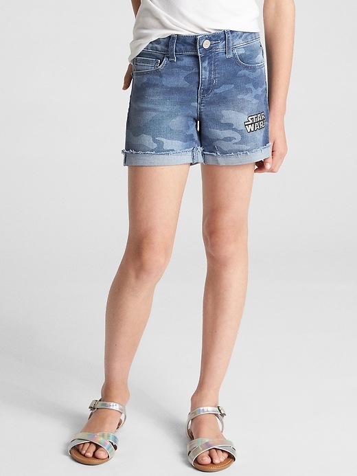 2 of 8 showing, with the color medium indigo of product GapKids &#124 Star Wars™ Camo Midi Shorts