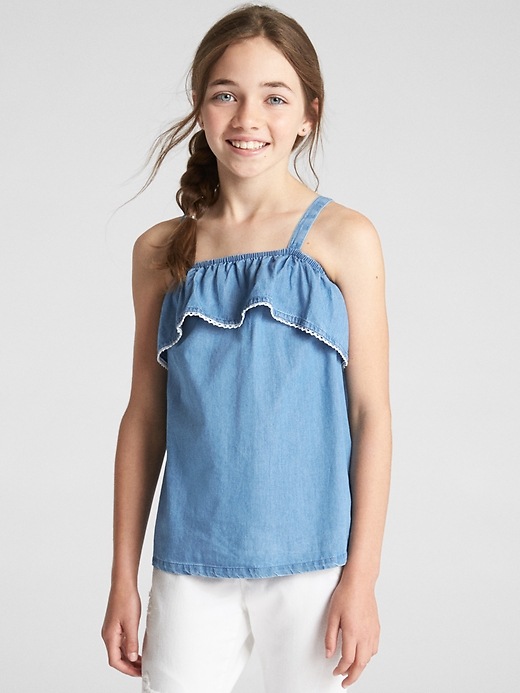 Image number 2 showing, Chambray Ruffle Tank Top