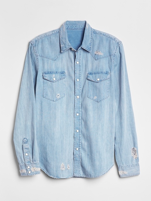 Image number 6 showing, Distressed Denim Western Shirt In Slim Fit