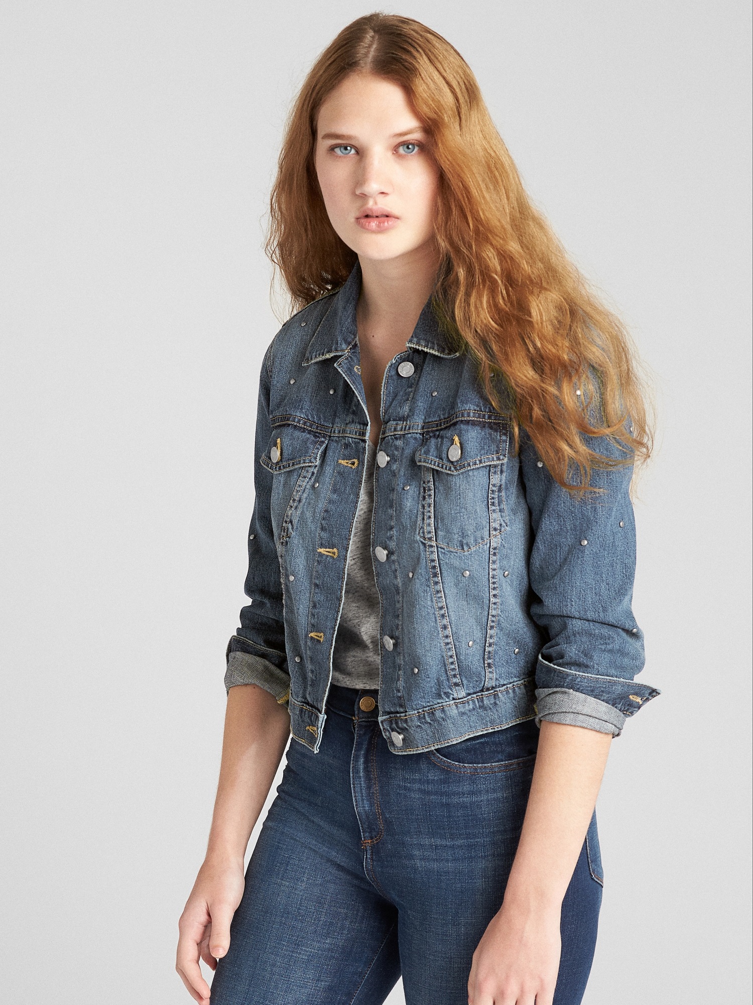 Crop Icon Studded Denim Jacket Gap