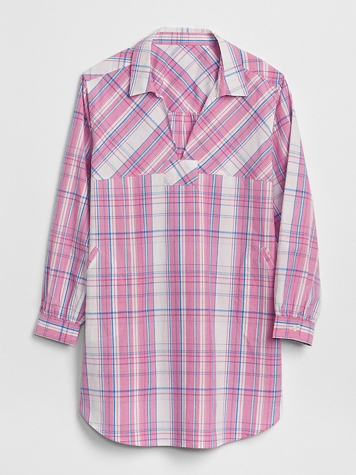 2 of 8 showing, with the color pink plaid of product Poplin Sleep Shirtdress with Embroidered Detail