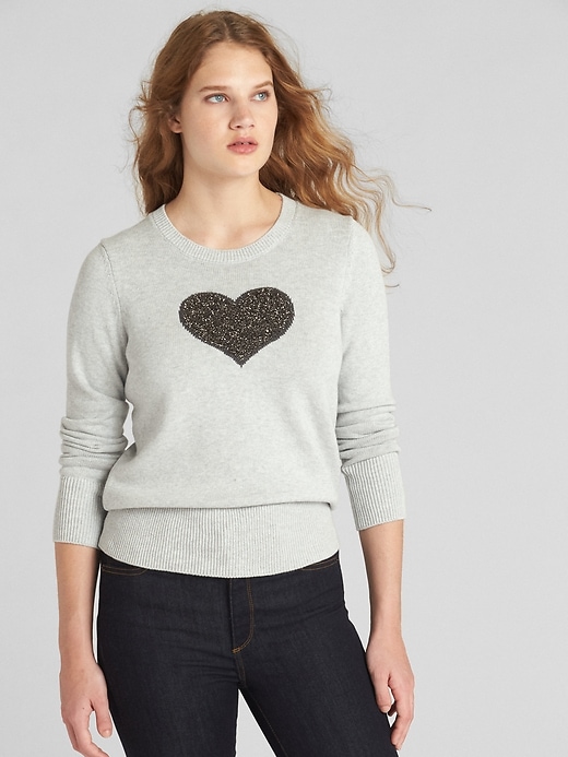 Image number 1 showing, Heart Intarsia Crewneck Pullover Sweater