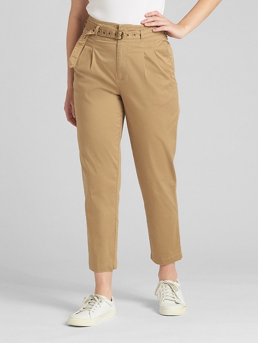 Image number 1 showing, High Rise Pleated Chinos with Belt