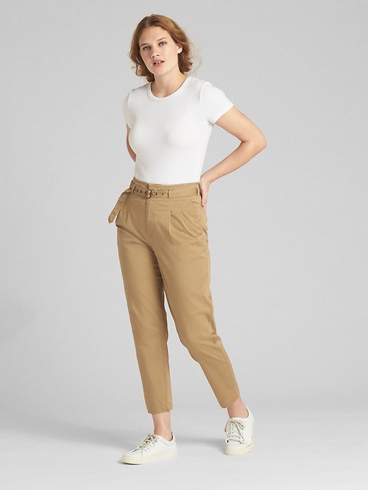 Image number 3 showing, High Rise Pleated Chinos with Belt
