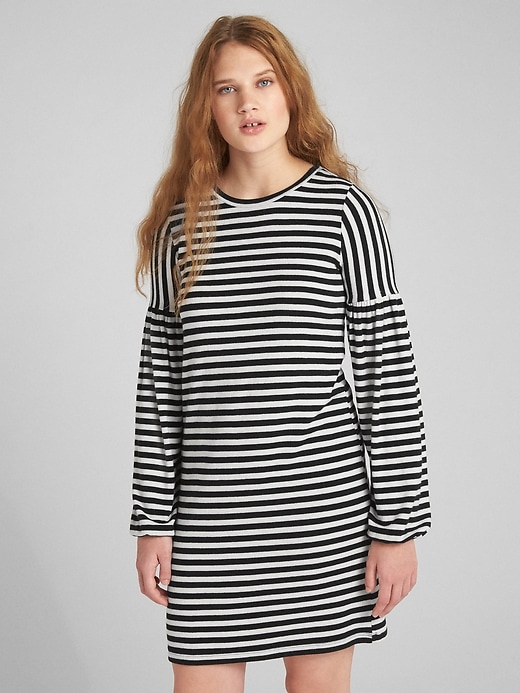1 of 8 showing, with the color black stripe of product Softspun Balloon Sleeve T-Shirt Dress