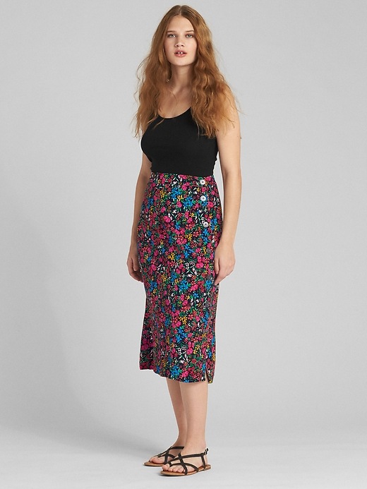 Image number 3 showing, Button Floral Print Midi Skirt