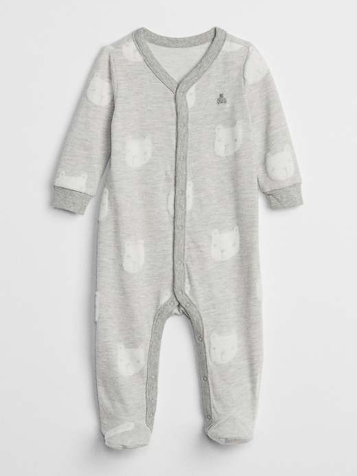 1 of 8 showing, with the color light heather gray of product First Favorite Brannan Bear Footed One-Piece