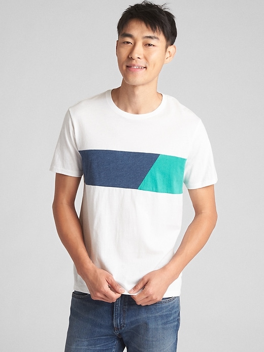 View large product image 1 of 1. Short Sleeve Chest Stripe Crewneck T-Shirt