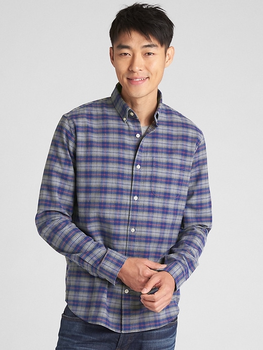 1 of 8 showing, with the color grey plaid of product Lived-In Stretch Oxford Shirt