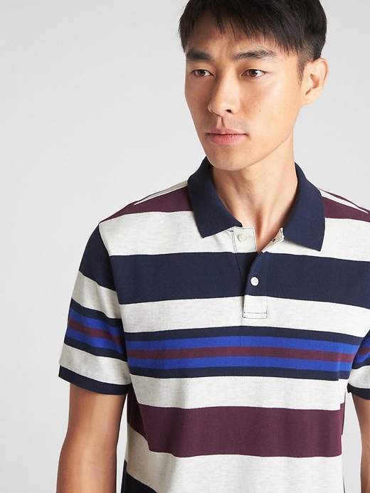 Image number 5 showing, Mix-Stripe Pique Polo Shirt in Stretch