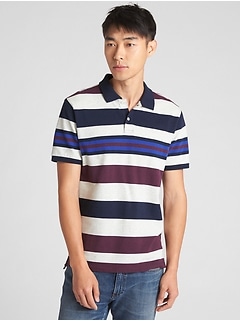 Mix-Stripe Pique Polo Shirt in Stretch